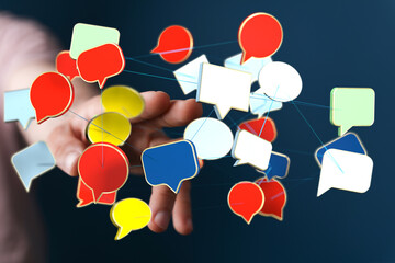 Abstract image of interconnected speech bubbles, symbolizing global communication and networking.