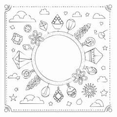Vector illustration in simple linear style - design templates - hippie style - frames and prints with copy space for text
