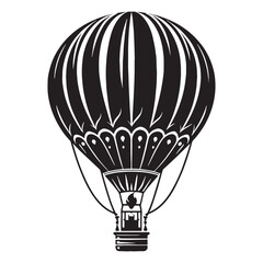 Obraz premium Floating Hot Air Balloon silhouette above clouds – Hot Air Balloon illustration – Minimalist Hot Air Balloon vector – Vehicle silhouette