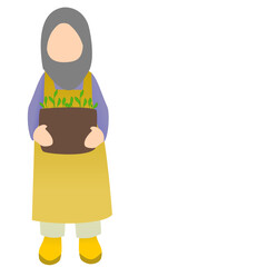 Muslim girl holding potted plant