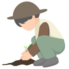 Gardener planting tree