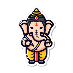 Naklejka premium Adorable Cartoon Lord Ganesha Sticker
