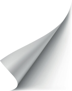 Twisted paper corner vector overlay effect, white paper page turning edge curl corner, realistic bent sheet with shadow