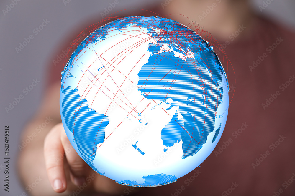 Aufkleber a digital globe illustrating global interconnectedness and communication networks.