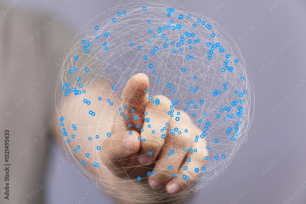 Leinwandbilder abstract image of a hand interacting with a digital global network. represents connection, technolog