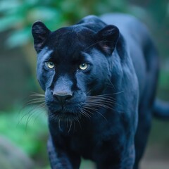 Intense Stare of a Majestic Black Panther in Natural Habitat