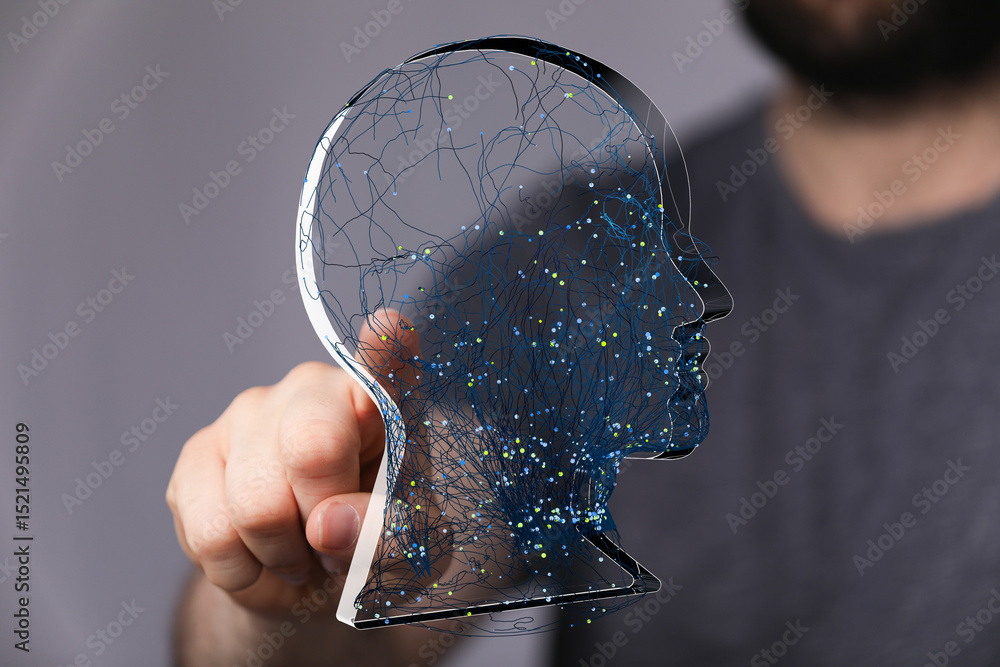 Aufkleber abstract image of a human head with neural network connections, representing ai, technology, or the 