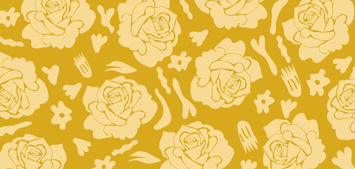 Hand drawn flowers, seamless patterns with floral for fabric, textiles, clothing, wrapping paper, cover, banner, interior decor, abstract backgrounds