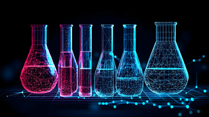 Abstract Neon Glowing Laboratory Flasks