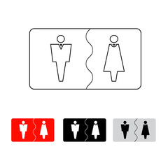 vector icon male female silhouette, line icon, black and white color using button with light white and black red color, can be used for toilet marker