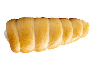 Top view of one puff pastry cream horn isolated with clipping path in png file format