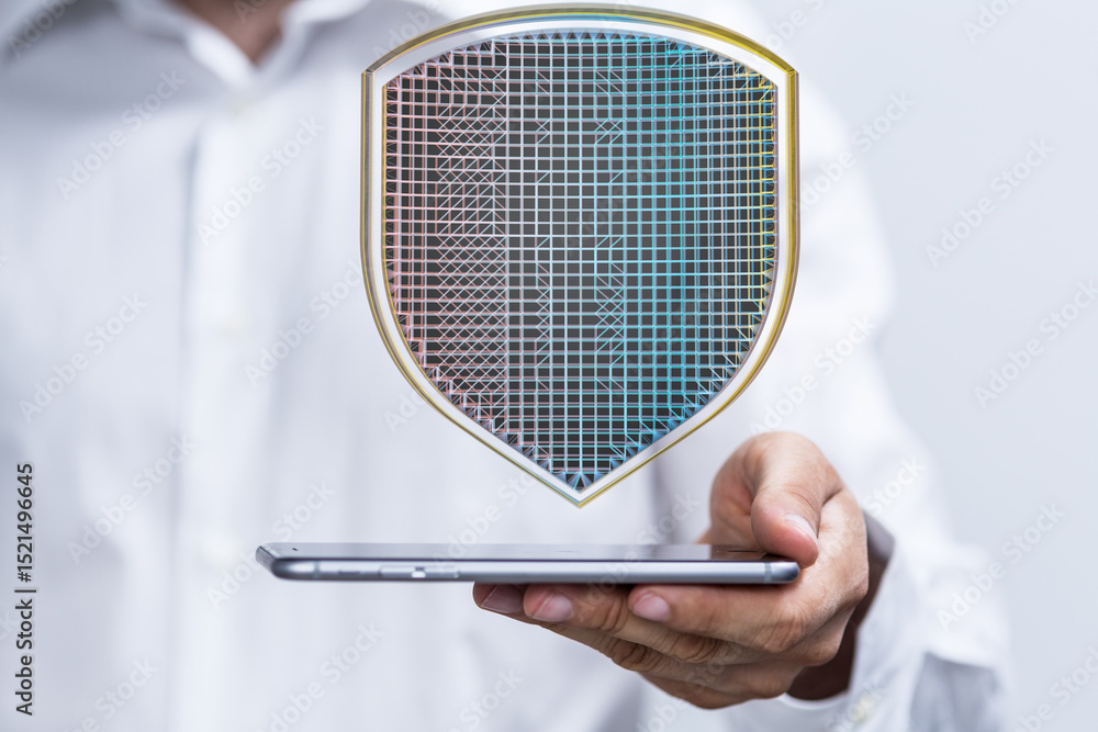 Leinwandbilder protecting your data with advanced security. mobile device, digital shield.