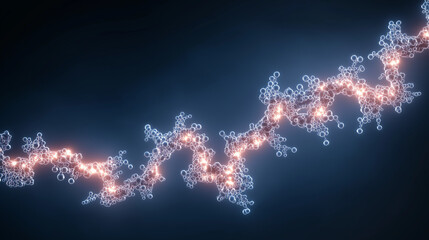 Glowing insulin molecules forming a descending graph line, representing diabetes treatment and blood sugar control.