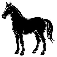 Obraz premium Black horse silhouette vector illustration of a running farm animal