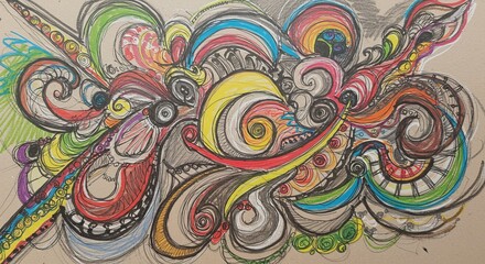 Fototapeta premium A swirling symphony of colors bursting with creative energy a hand drawn abstract sketch on tan