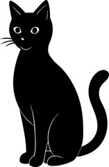 black and white cat, cat sitting silhouette vector icon on white background