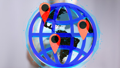 Abstract illustration of global connectivity and location tracking. Ideal for technology, travel,...