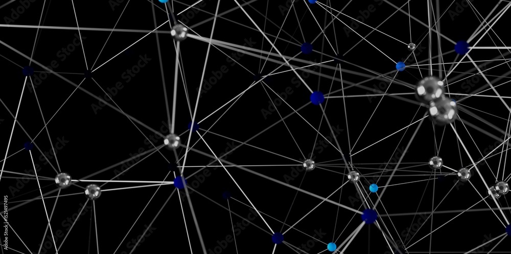Aufkleber 3D rendering of a complex network with interconnected nodes. Ideal for technology, connection, and communication concepts.