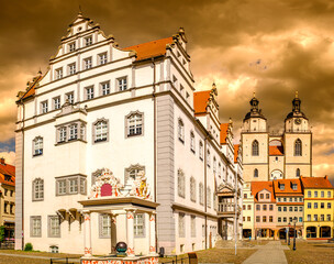Naklejka premium historic buildings at the old town of lutherstadt wittenberg
