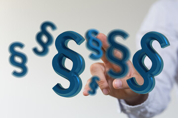 3D rendering of blue paragraph symbols floating.  Legal concept.