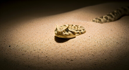 Horned Viper Concealed Underneath Desert Sand Waiting To Attack Victim