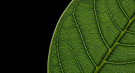 Detailed Green Leaf Veins Against Black Background For Botanical Study