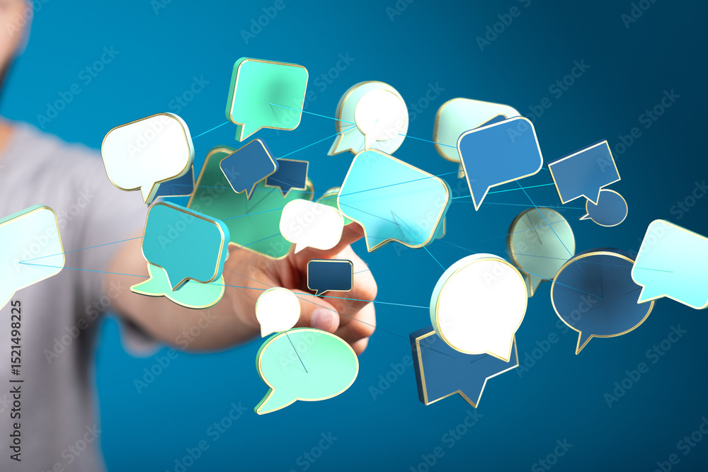 Fototapete abstract image of interconnected speech bubbles, symbolizing global communication and networking.