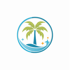 Vector logo design template with palm tree - abstract summer and vacation badge and emblem for holiday rentals, travel services, tropical spa and beauty studios