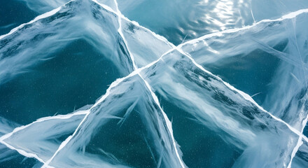 Frozen Lake Baikal Ice Surface Texture And Cracks Detailed Background