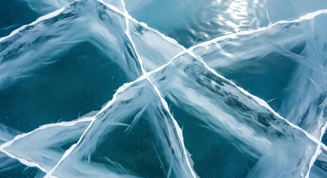 Frozen Lake Baikal Ice Surface Texture And Cracks Detailed Background