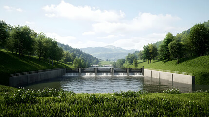 Tranquil Mountain Valley Dam With Lush Greenery