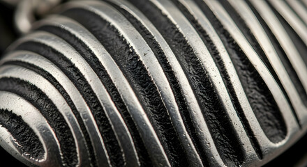 Close-Up Of Abstract Silver And Black Metallic Surface With Ribbed Texture