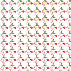 Playful Seamless Pattern Featuring Ladybugs, Green Leaves, and Delicate Brown Berries on a Clean White Background, Perfect for Children's Designs and Springtime Themes.