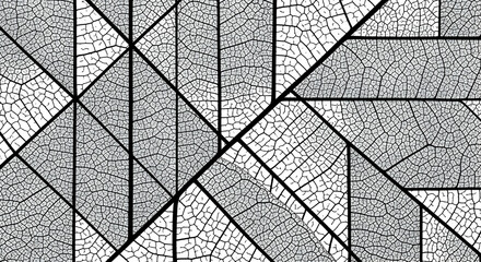 Abstract Geometric Mosaic Pattern Featuring Leaf Vein Structures in Gray Tones