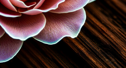 Dreamy Rose Petals And Dark Wood Grain Texture Background Close Up