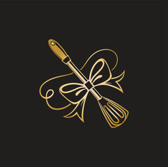 Golden Whisk with Ribbon