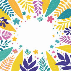 Vector horizontal abstract background with copy space for text, abstract cover header with plants and leaves, bright vibrant banner, poster, graphic design template, hippie and groovy summer