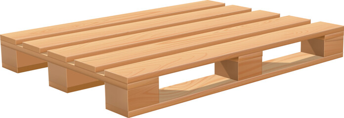 Wooden pallet isometric view, realistic vector storehouse equipment for loading and transporting freight, timber tray