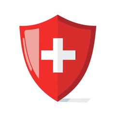 Obraz premium Red Shield with White Cross Symbol of Protection Health and Medical Safety Insurance Graphic Design in a Isolated Background