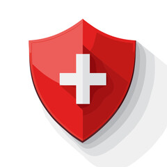 Obraz premium Red Shield with White Cross Symbolizing Healthcare Protection and Medical Safety in a Flat Design Isolated on White Background
