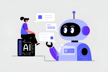 Artificial Intelligence Chatbot Illustration | AI Talking to Human | Flat Design Vector