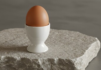 Minimalist Porcelain Egg Cup on Limestone
