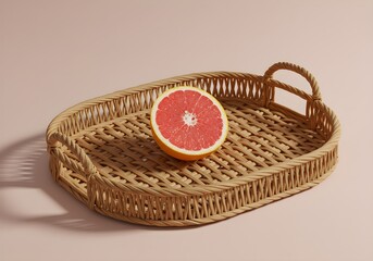 Handwoven Rattan Tray with Citrus Fruit