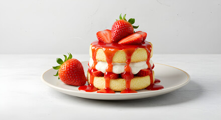 Fresh red strawberries and cream, a sweet, healthy dessert