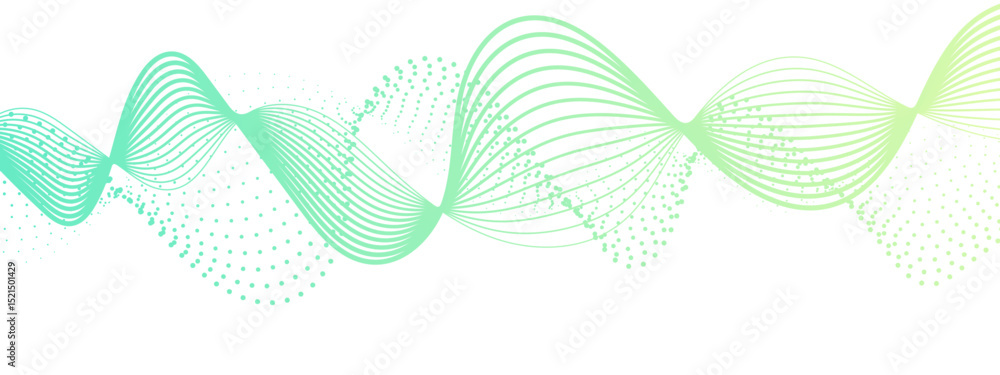 Aufkleber abstract dynamic and flowing background with soft turquoise-green waveforms and dotted halftone elem