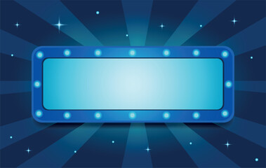 Vector illustration of a glowing sign, signboard with space for text in a bright blue palette. Use for designing victories, icons, awards, competitions, shows and holiday announcements