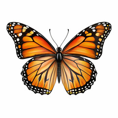 Beautiful digital illustration of a monarch butterfly with bright orange and black wings