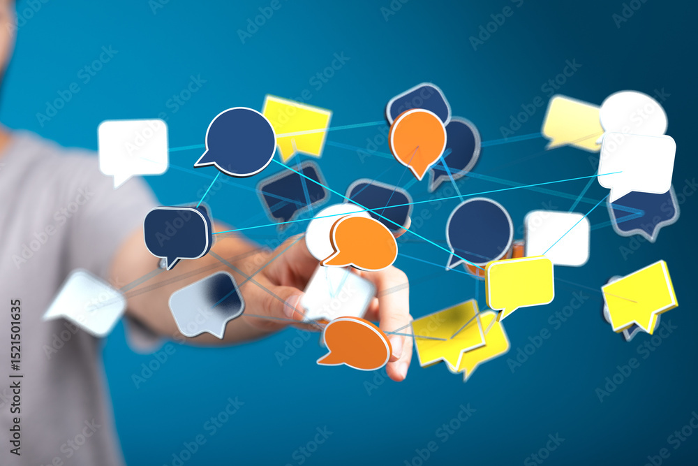 Fototapete abstract image of interconnected speech bubbles, representing global communication and networking.