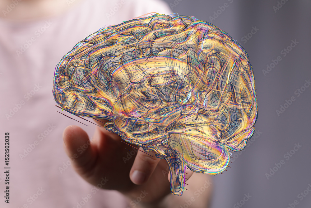 Poster abstract image of a human brain, representing neural connections and cognitive processes.