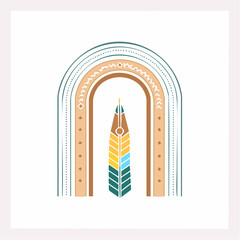 Vector set of design elements and illustrations in simple linear style - boho arch logo design elements